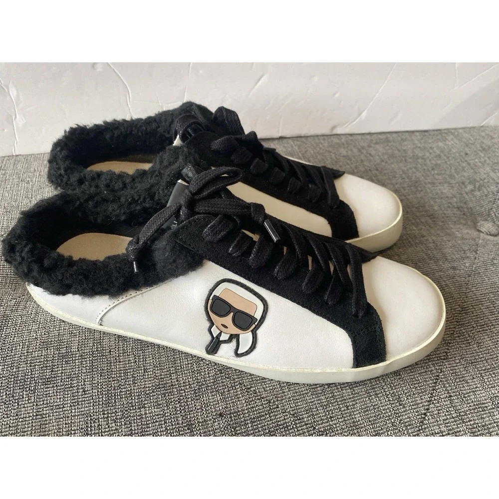 Karl Lagerfeld Paris Men's 7 EU 39-40 Backless‎ Sneakers Leather Faux Fur